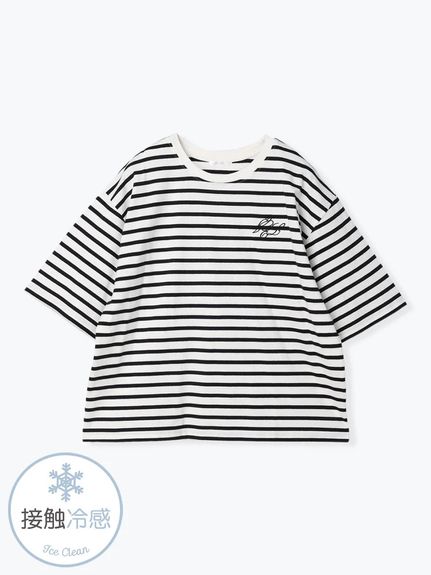 コットンボーダー刺繍Tシャツ（カットソー・プルオーバー）Re-J&supure（リジェイアンドスプル）  02