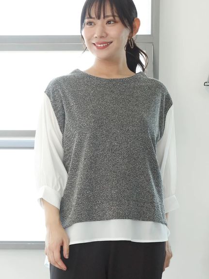 Alinoma】ツイードシャツフェイクレイヤードプルオーバーRe-J&supure