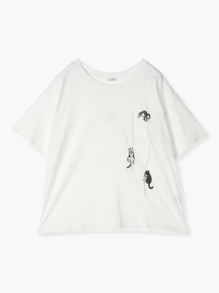 ロープ猫刺繍Tシャツ（カットソー・プルオーバー）Re-J&supure（リジェイアンドスプル）  01