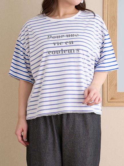 チュール重ねパールロゴボーダーTシャツ（カットソー・プルオーバー）Re-J&supure（リジェイアンドスプル）  01