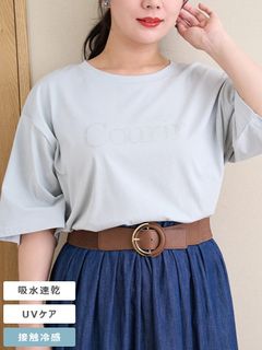 【接触冷感/UV/吸水速乾】ラインストーンロゴTシャツ