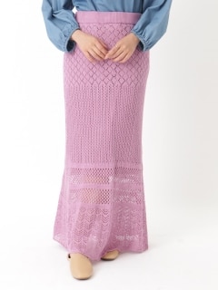 さらりと心地よい 涼やか 透かし編み 綿混 美人 ロング フレアスカート _ スカート ボトムス / 大きいサイズ ハッピーマリリン