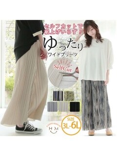 【22夏新着】裾カットＯＫ ワイドプリーツパンツ / 大きいサイズ ハッピーマリリン