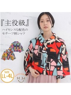 【22夏新着】デシンモチーフ柄 クロップド半袖シャツ / 大きいサイズ ハッピーマリリン