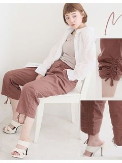 接触冷感レーヨン麻裾シャーリングパンツ / 大きいサイズ ハッピーマリリン