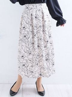 線画プリント花柄スカート / 大きいサイズ ハッピーマリリン