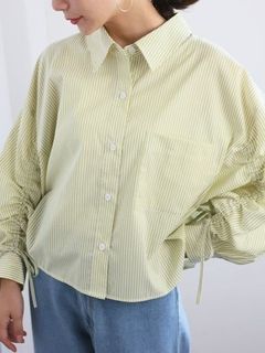 短丈袖ドロストシャーリングシャツ / 大きいサイズ ハッピーマリリン