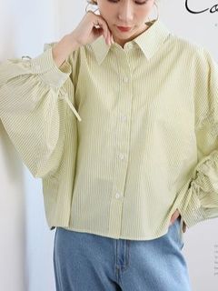 短丈袖ドロストシャーリングシャツ / 大きいサイズ ハッピーマリリン