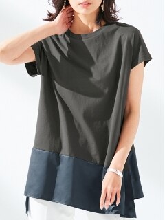【L-3L】裾サテン切替カットソー　大きいサイズ レディース