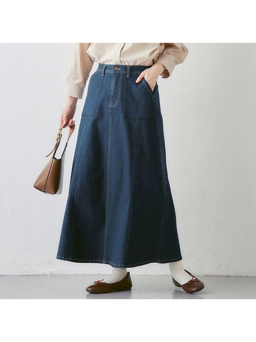 【Alinoma】ストレッチロングデニムスカート 大きいサイズ 