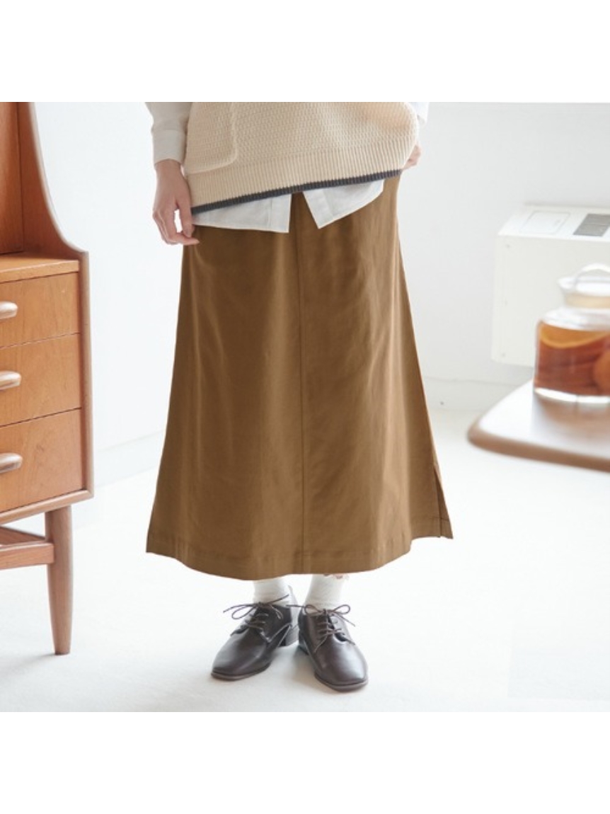 Alinoma】ストレッチ綿混ロング台形スカート 大きいサイズ レディース 