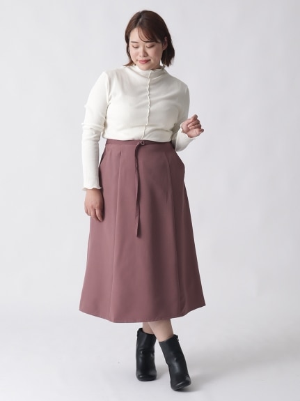 Alinoma】【L-3L】細ベルト付Ａラインスカート 大きいサイズ 