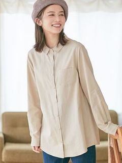 【L-3L】綿１００％オックスベーシックシャツ　大きいサイズ レディース