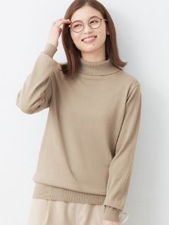 【L-3L】綿１００％リブハイネックセーター