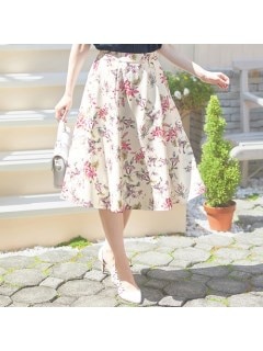 【L-3L】ミモレ丈花柄プリントスカート　大きいサイズ レディース