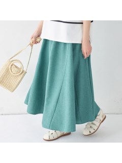 【L-3L】麻調フレアーマキシ丈スカート　大きいサイズ レディース