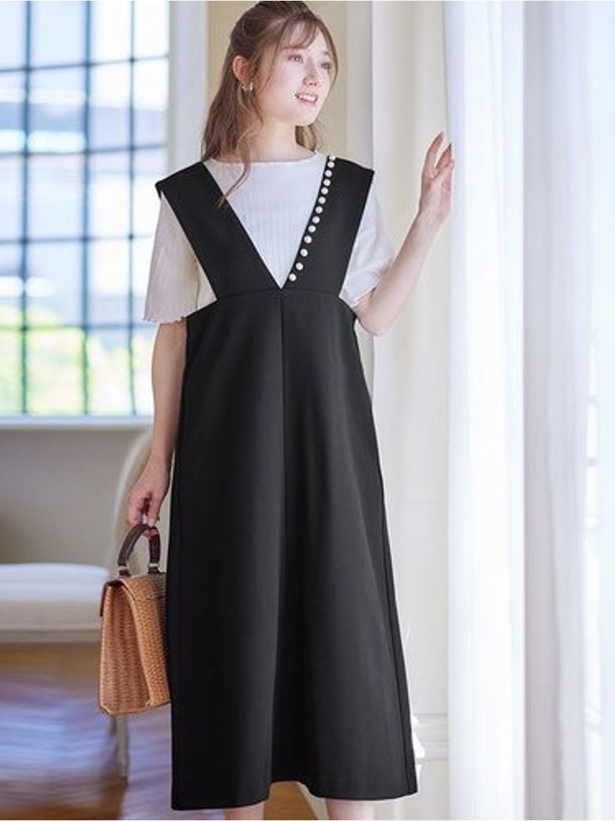 Alinoma】パール調デザインジャンパースカート 大きいサイズ 
