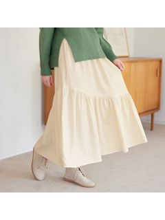 【L-3L】綿起毛素材ななめティアードスカート　大きいサイズレディース