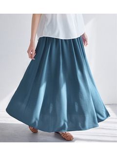 【接触冷感】リネン風ふんわりギャザースカート