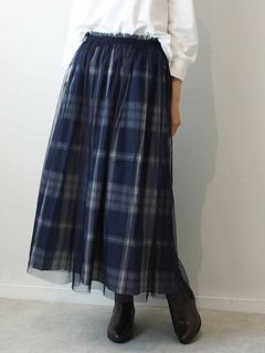 【新着】チュール チェック柄 ２WAYギャザースカート　大きいサイズレディース