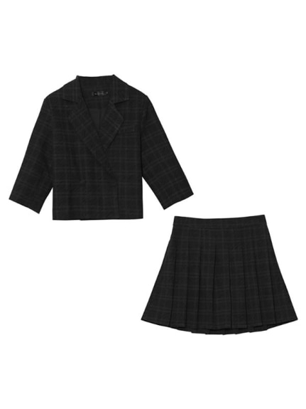 Alinoma】チェック柄織地のジャケット+ショートプリーツスカート 