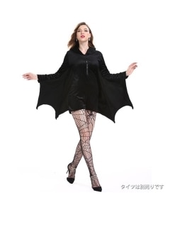 ベルベット ショート丈 フード付き蝙蝠コスプレ ジャンプスーツ　大きいサイズ レディース