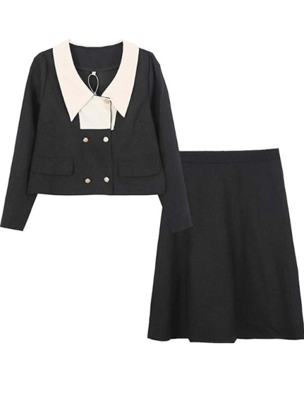 レディライクな襟付きVネックジャケット+フレアスカートスーツ　大きいサイズ レディース（スーツセット）sanmaru（サンマル）  21