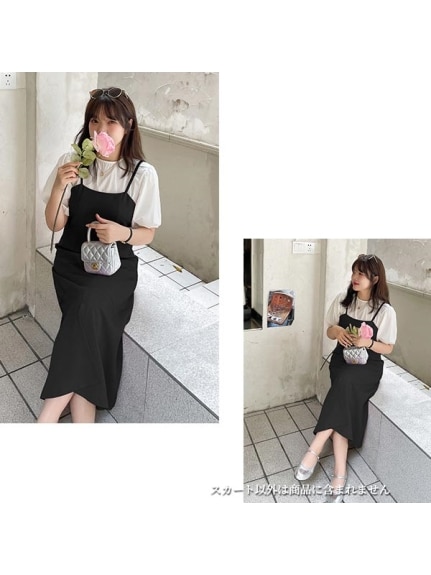 細肩紐のシンプルエレガントなミモレ丈ジャンパースカート　大きいサイズ レディース（ジャンパースカート）sanmaru（サンマル）  01