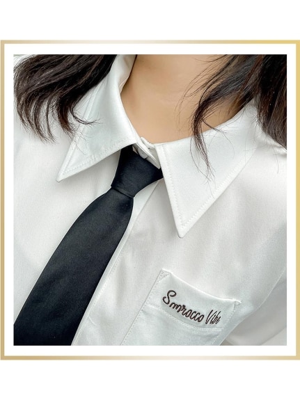 取り外せるネクタイ付き！胸ロゴ刺繍 シャツワンピース　大きいサイズ レディース（ひざ丈ワンピース）sanmaru（サンマル）  05