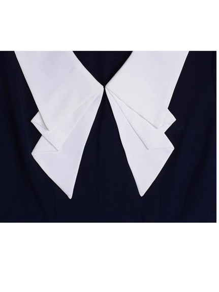 個性的な白襟の上品でクラシカルなネイビーフレア半袖ワンピース　大きいサイズ レディース（ひざ丈ワンピース）sanmaru（サンマル）  17