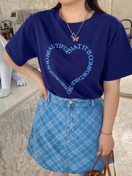 ロゴで作ったハートがおしゃれ！オトナ女子のビッグ半袖Tシャツ　大きいサイズ レディース（Tシャツ）sanmaru（サンマル）  01