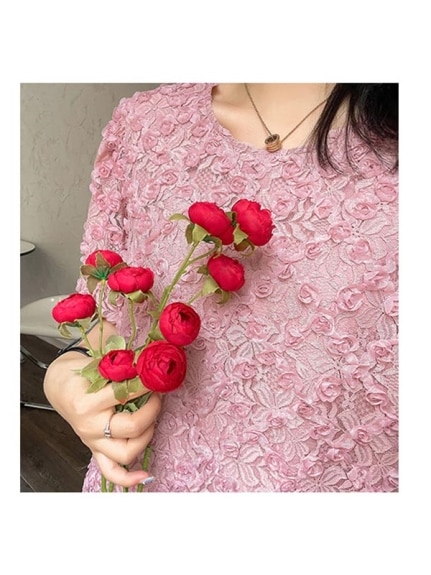 立体薔薇刺繍がフェミニン！パフスリーブ プルオーバー トップス　大きいサイズ レディース（カットソー・プルオーバー）sanmaru（サンマル）  15