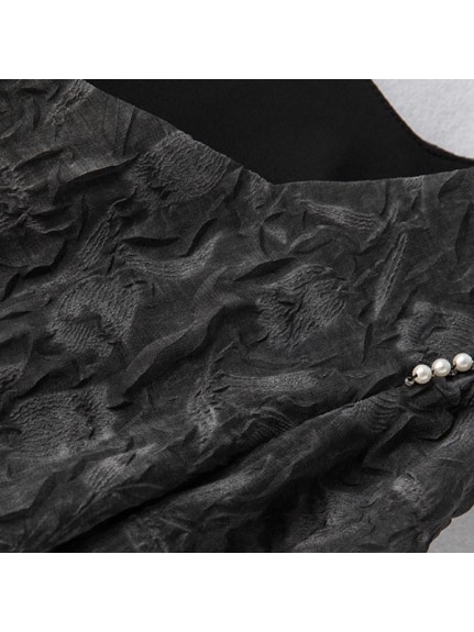 花柄ジャガードシフォン 肩口パール飾り付き フレアワンピース　大きいサイズ レディース（ひざ丈ワンピース）sanmaru（サンマル）  09