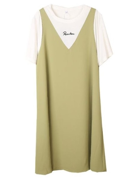 Tシャツとジャンパースカートのレイヤードスタイル ワンピース　大きいサイズ レディース（ひざ丈ワンピース）sanmaru（サンマル）  01