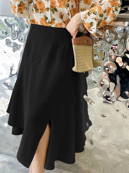 スリット入りのアシンメトリースパイラルスカート　マーメイドスカート　大きいサイズ レディース（ひざ丈スカート）sanmaru（サンマル）  16