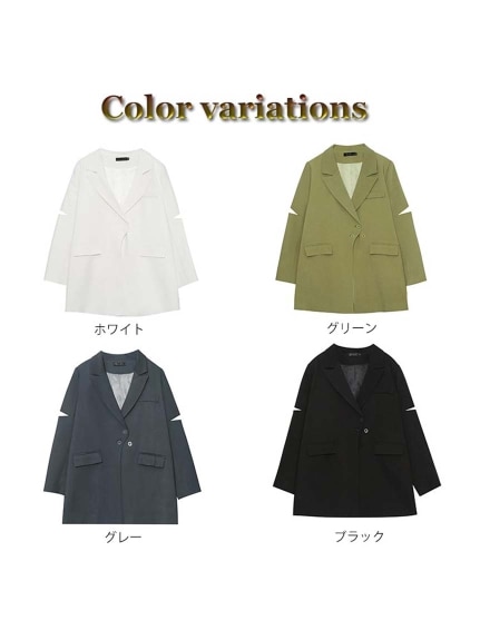 平行四辺形の4つボタンで袖カットデザインのモードなジャケット　大きいサイズ レディース（テーラードジャケット）sanmaru（サンマル）  04