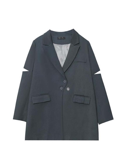 平行四辺形の4つボタンで袖カットデザインのモードなジャケット　大きいサイズ レディース（テーラードジャケット）sanmaru（サンマル）  17
