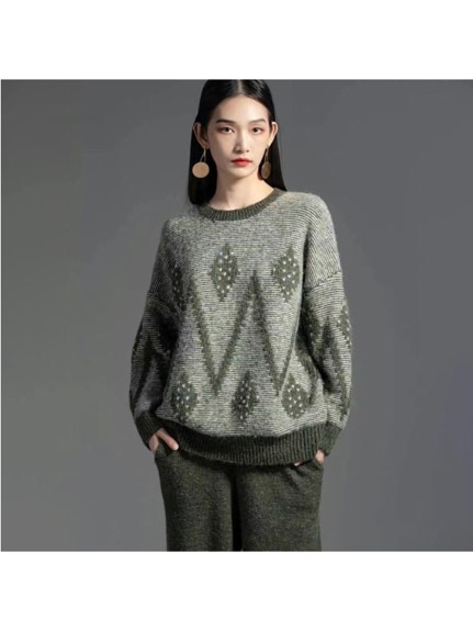 シェブロン風の模様編みがお洒落！ニット プルオーバーセーター　大きいサイズ レディース（ニット・セーター）sanmaru（サンマル）  07