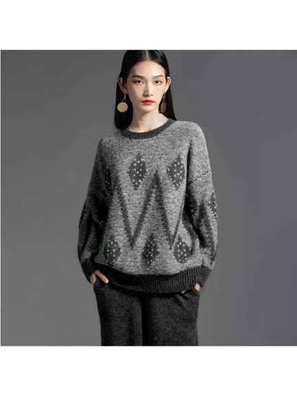 シェブロン風の模様編みがお洒落！ニット プルオーバーセーター　大きいサイズ レディース（ニット・セーター）sanmaru（サンマル）  09
