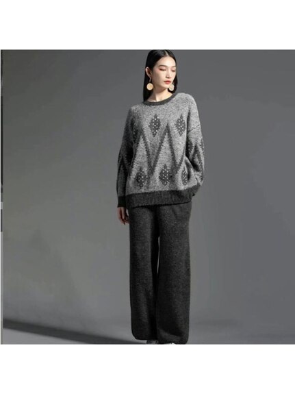 シェブロン風の模様編みがお洒落！ニット プルオーバーセーター　大きいサイズ レディース（ニット・セーター）sanmaru（サンマル）  10