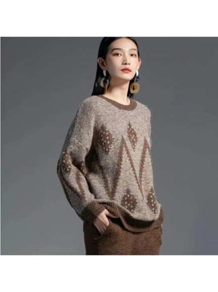 シェブロン風の模様編みがお洒落！ニット プルオーバーセーター　大きいサイズ レディース（ニット・セーター）sanmaru（サンマル）  11