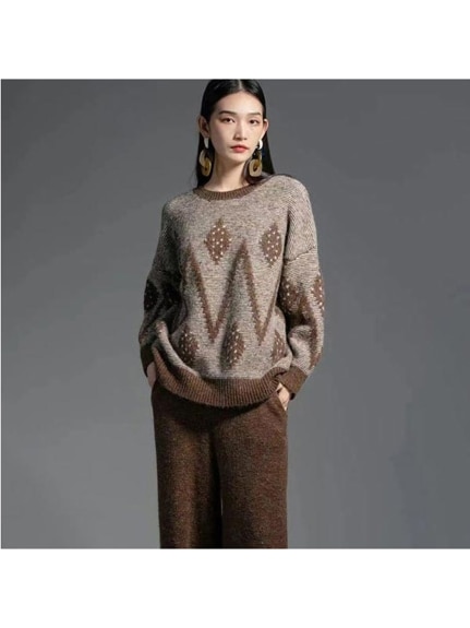 シェブロン風の模様編みがお洒落！ニット プルオーバーセーター　大きいサイズ レディース（ニット・セーター）sanmaru（サンマル）  12