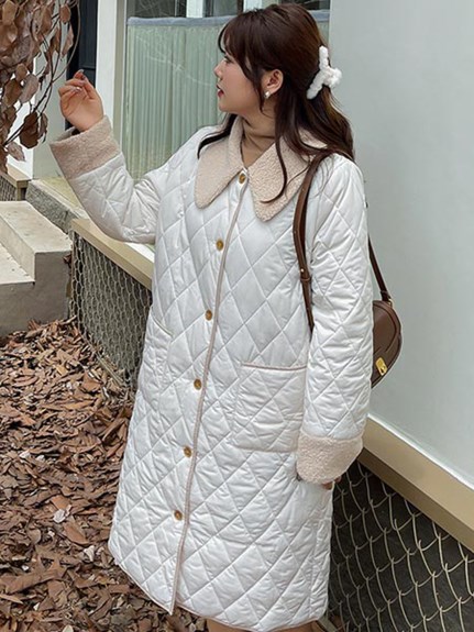 ふわふわの襟と袖が大人可愛い！あったかキルティングコート　大きいサイズ レディース（ロングコート）sanmaru（サンマル）  16