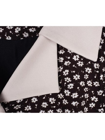 レトロな小花柄で襟と袖口がコントラストカラーのフレアワンピース　大きいサイズ レディース（ひざ丈ワンピース）sanmaru（サンマル）  15