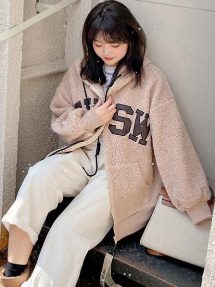 カレッジスタイル フルジップ フード付き 裏起毛ボアジャケット　大きいサイズ レディース（その他アウター）sanmaru（サンマル）  01