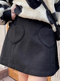 ハートのポケットが可愛い！ウールライク Aラインショート丈スカート　大きいサイズ レディース
