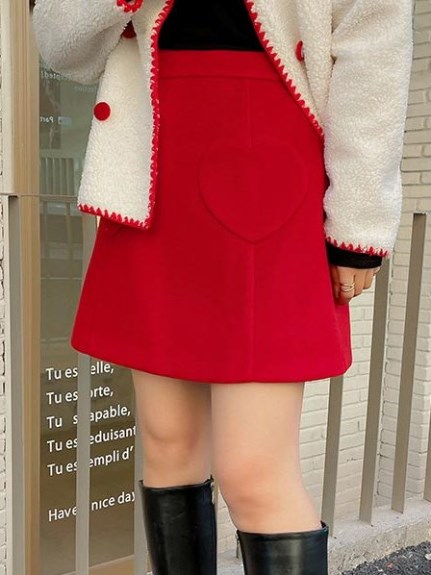 ハートのポケットが可愛い！ウールライク Aラインショート丈スカート　大きいサイズ レディース（ひざ丈スカート）sanmaru（サンマル）  01