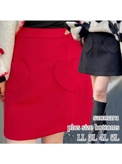 ハートのポケットが可愛い！ウールライク Aラインショート丈スカート　大きいサイズ レディース（ひざ丈スカート）sanmaru（サンマル）  07