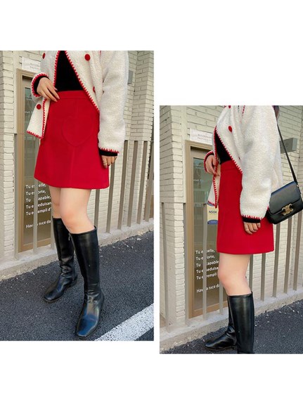 ハートのポケットが可愛い！ウールライク Aラインショート丈スカート　大きいサイズ レディース（ひざ丈スカート）sanmaru（サンマル）  09