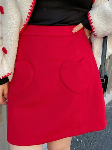 ハートのポケットが可愛い！ウールライク Aラインショート丈スカート　大きいサイズ レディース（ひざ丈スカート）sanmaru（サンマル）  20